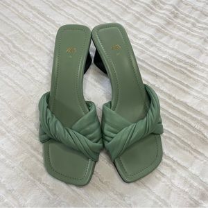 Zara Sage Green Braided Strap Square Toe Heeled Sandals